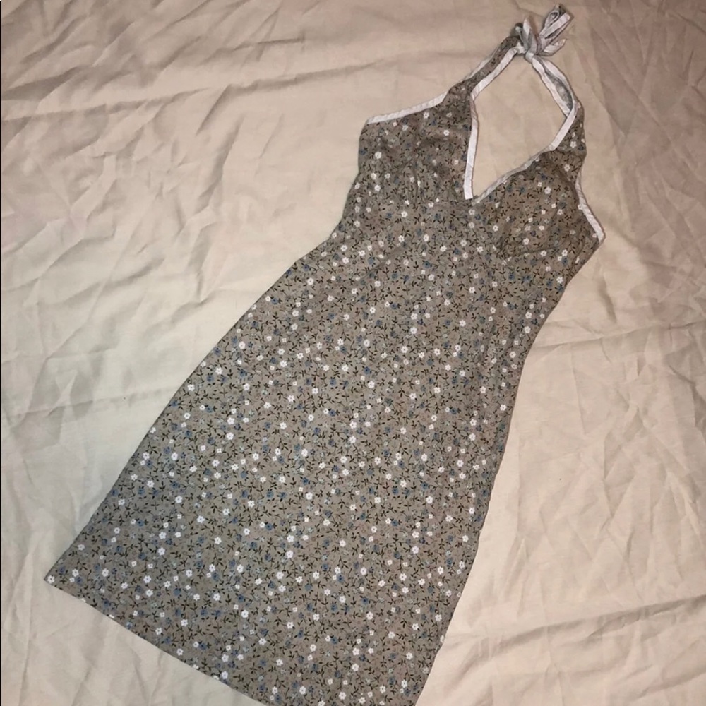 Vintage 90s Y2K Floral Tie Trendy Halter Floral Mini Dress Size Small